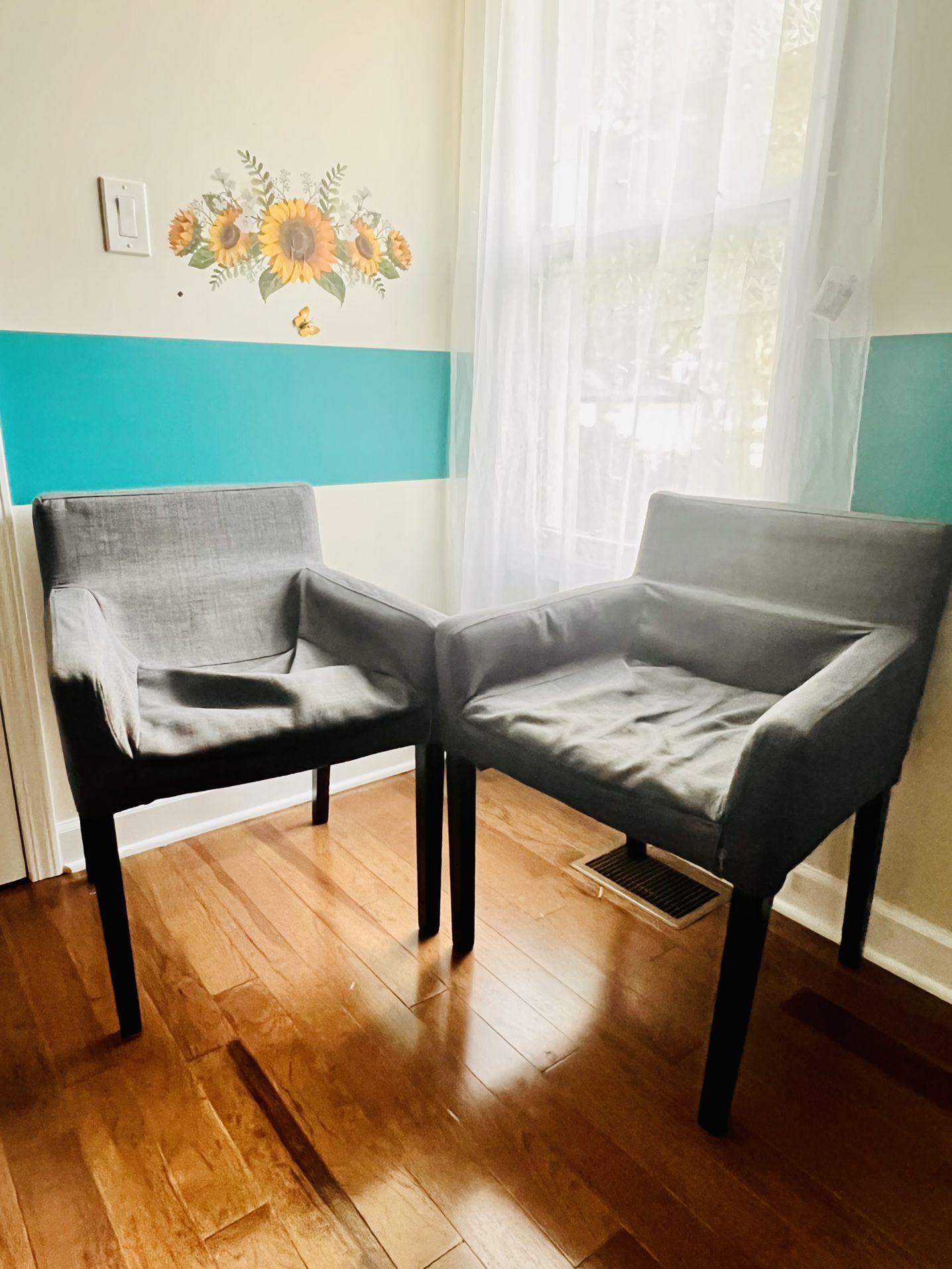 TWO GRAY CHAIRS WITH REMOVABLE/WASHABLE COVERS