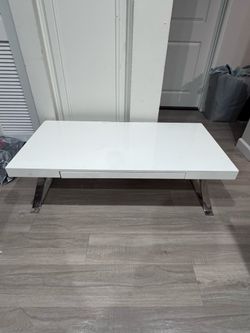 Modern White High Gloss Coffee Table w/ Drawer – 47x23.5x25