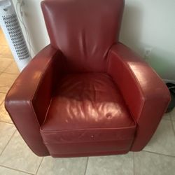 Red real leather chair. Single Sofa.