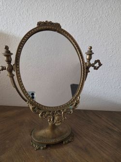 Antique French Brass Vanity Swivel Mirror Victorian Baroque Ornate