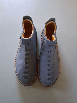 Blue Leather Ankle Boots with Side Zipper