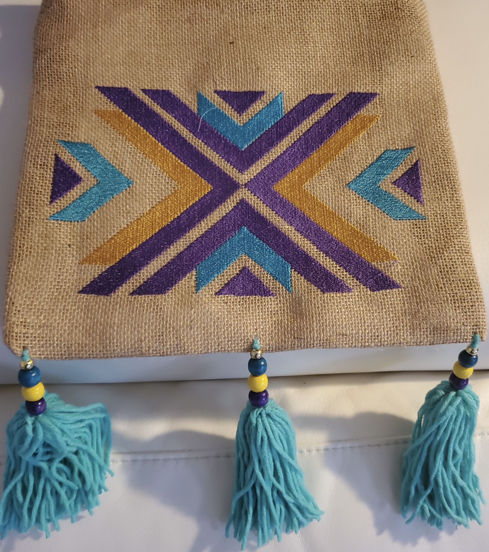 Radiant Turquoise & Purple Geometric Handmade Boho Hand Bag