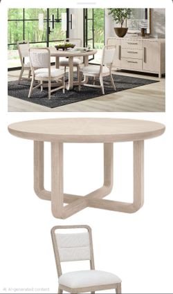 LARGE ROUND WOODED TABLE AND CHAIRS