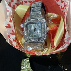 Lab Ice Piece, White Silver Valentine’s , Unisex Resizable Link