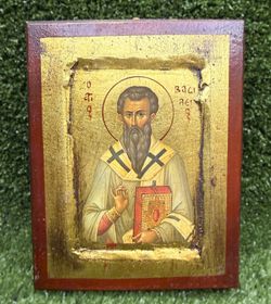 St Basil the Great Orthodox Christian Icon Wood Panel Byzantine Style Wall Decor