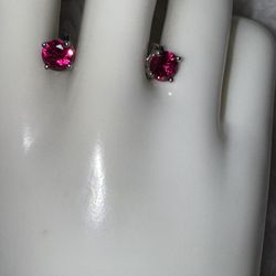 Stunning 7 mm Ruby Solitaire Stud Earrings in Sterling Silver