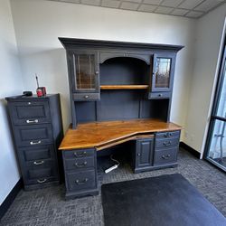 Solid Oak Desk With Hutch And File Cabinet