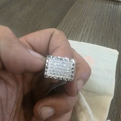 Size 12 Mens Ring Silver Moisonite Diamond 