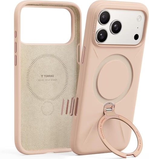 TORRAS Q3 Silicone 360 Spin for iPhone 17 Pro Case with Stand, Fit for MagSafe, Magnetic Ring Kickstand with Camera Control, Liquid Silicone Rubber So