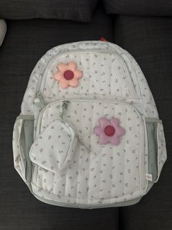 Cat & Jack Quilted Floral Backpack with Matching Coin Pouch – Sage Green / Pink