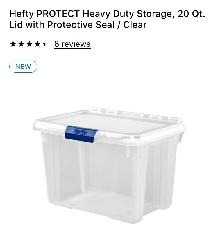 BRAND NEW - Hefty Protect Storage Box with attached lid, 20 quart for Sale  in Concord, NC - OfferUp
