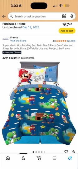Twin size Mario bed sheets