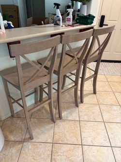 Set of 3 Wood Bar Stools