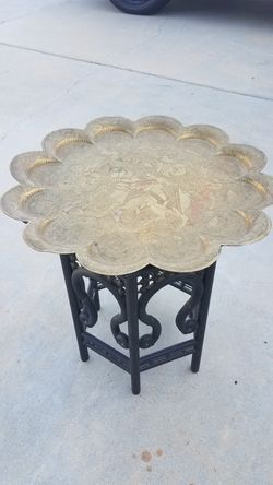 Vintage brass tray table removable tray