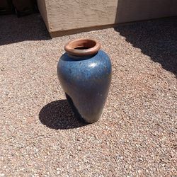 Large Blue Glazed Clay Jar Planter 31" Tall