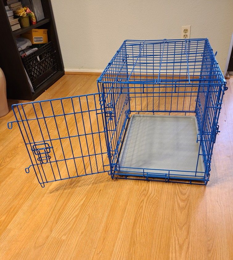 Small / Medium Blue Pet Dog Wire Cage Crate  With Liner