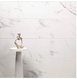 12x 24 White Marble-Look Ceramic Wall Tiles