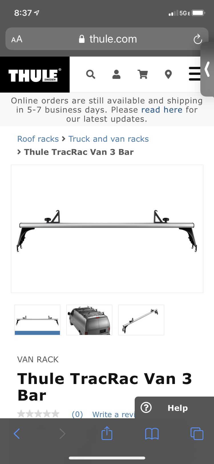 Thule TracRac Van 3 Bar roof rack system