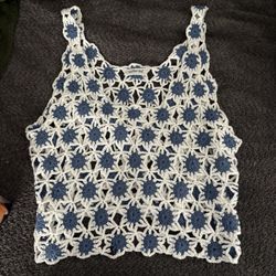 Crochet Blue and White Floral Tank Too 