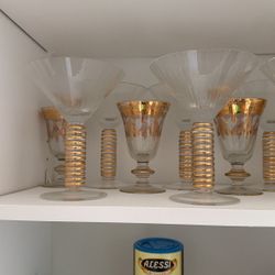Wine/ Water And Martini Glasses With Gold