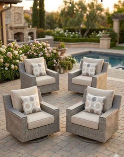 Top quality deep seating cushions patio swivel rocking chairs Bob's furniture each one retails 500 take all 4 chairs $800 patio furniture 🆕☑️✅🚚