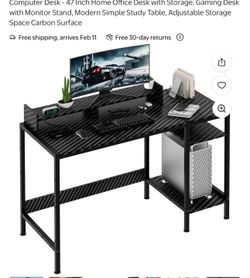 Computer Desk - 47 Inch Home Office Desk with Storage, Gaming Desk with Monitor Stand, Modern Simple Study Table, Adjustable Storage Space Carbon Surf