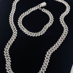 Miami Cuban Link Moissanite Set Iced Out Necklace And Bracelet