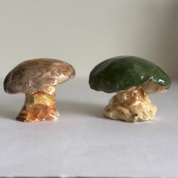 Handmade Studio Pottery Mushroom Figurines Set of 2 Cottagecore Woodland Decor Vintage Style