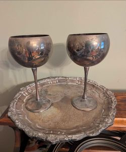 Silver tray and goblets