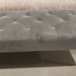 Modern Gray Tufted Velvet Bench with Gold Legs