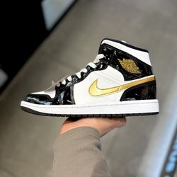 Jordan 1 Mid “Patent Black White Gold” Sizes 8 - 13 IN HAND BRAND NEW