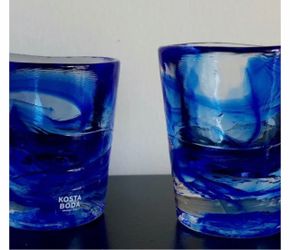 Two designer handcrafted baby cobalt glass shot glasses