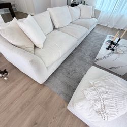 Large White Fabric Sectional Sofa