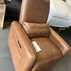 Power Recliner Chair Swivel Glider, Upholstered Faux Leather Living Room Nursery Reclining Sofa Chair with Lumbar Support,  Brown (30"D x 32"W x 40"H)
