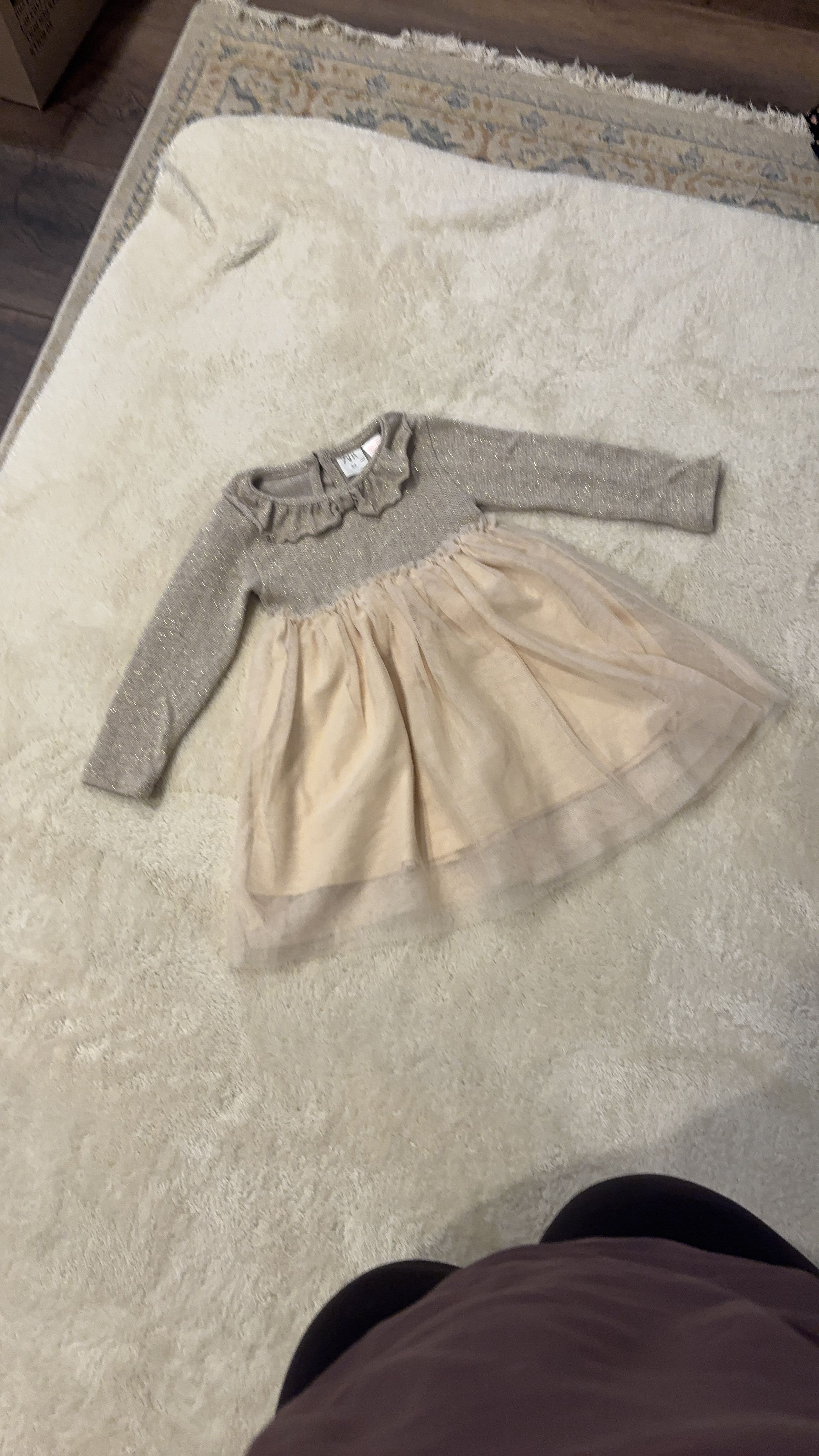 Zara Sparkly Gray and Beige Ruffle Dress