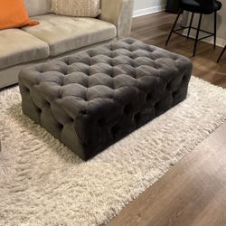 Wide Velvet Tufted Rectangle Ottoman