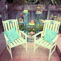 Twinning Teak Patio Chairs & Teal Plant 🪴 Rack 