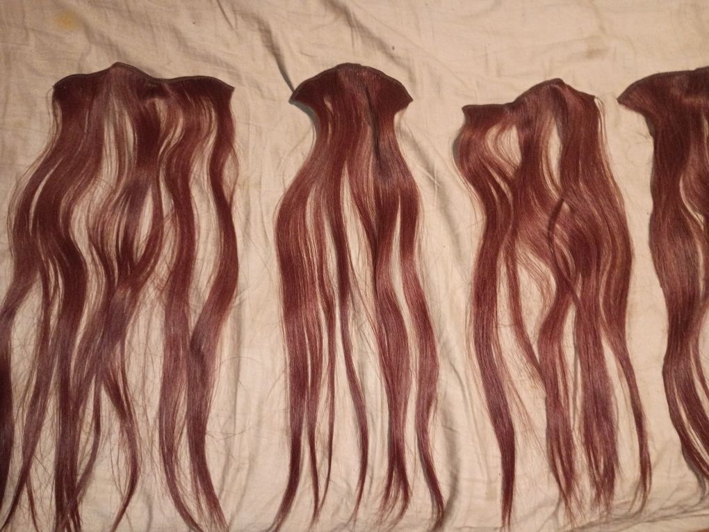 Human Hair Extensions Burgundy Brown 14in
