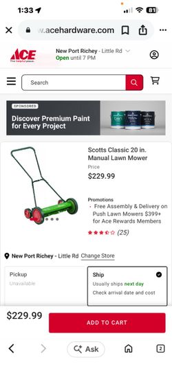 Reel push mowers manual man power oiled sharpened adjusted $50-$75 no gas no wire just mower