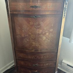 French Secrétaire à Abattant / Drop-Front Secretary Cabinet – Marquetry + Marble Top (Made in France