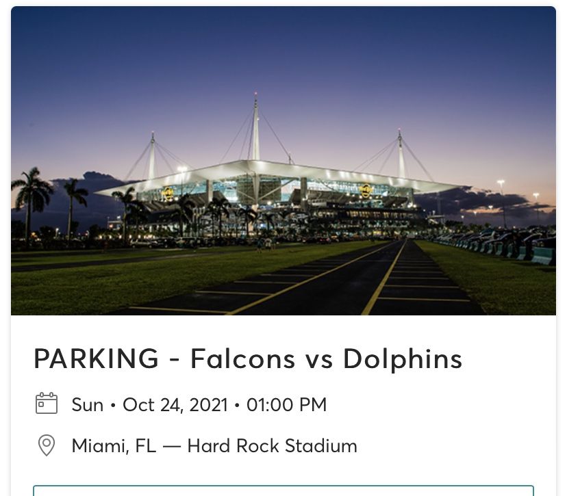 Miami Dolphins vs Atlanta Falcons Parking Pass, yellow lot, 10/24