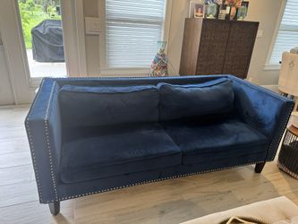 Velvet Royal Blue Studded Couch & Chairs