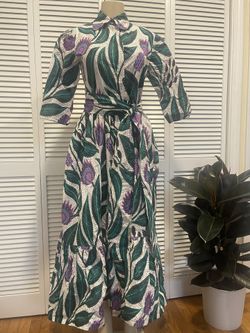 Sika Floral Print Buttoned Belted Shirt Dress Hand made