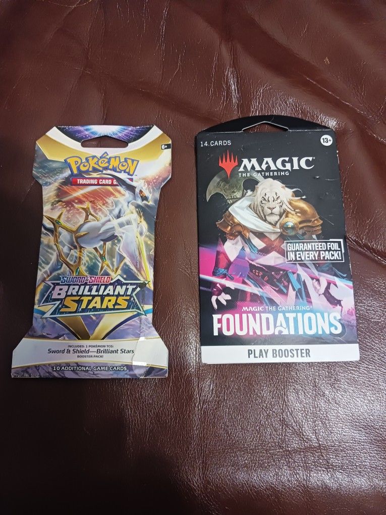 1-Pokemon Sword & Shield Brilliant Stars & 1-Magic The Gathering Foundations Booster Packs