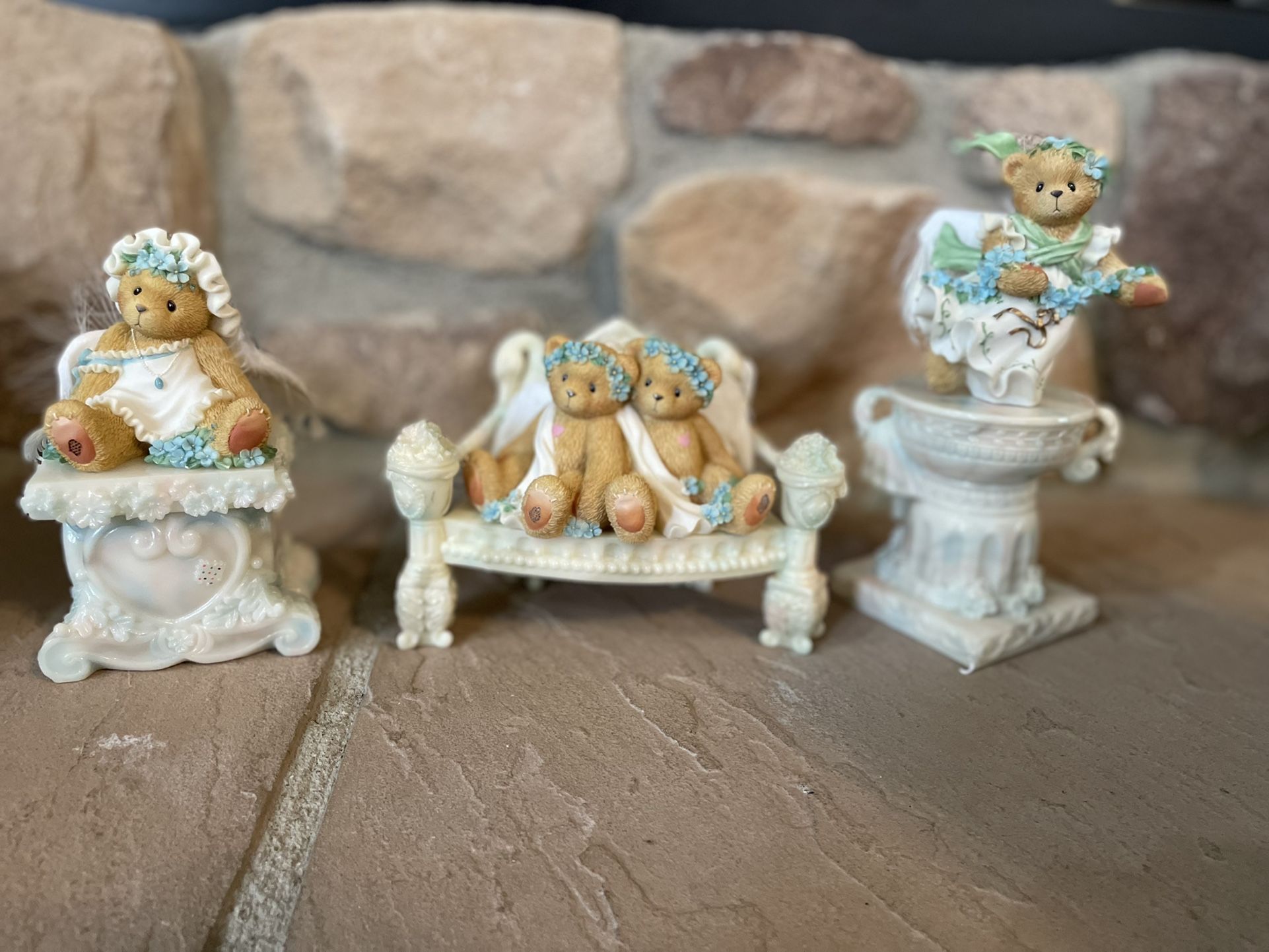 3 Cherished Teddie Angel Statue Figurines Willow, Chantel And Fawn, Daphne New With Box
