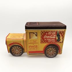 Coca Cola Yellow Delivery Truck Shaped Tin Storage Box  1996