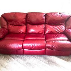 Wine Leather Recliner Sofa 