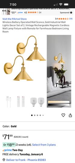 Pillctvel Battery Operated Wall Sconce, Chrome Wireless Industrial Wall Lights Set Of Two, Vintage Rechargeable Magnetic Cordless Wall Lamp Decor With