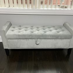 Velvet Storage Ottoman Bench, 45'' Upholstered Button Tufted End of Bed Bench, Modern Entryway Ottoman Bench with Arms, Grey