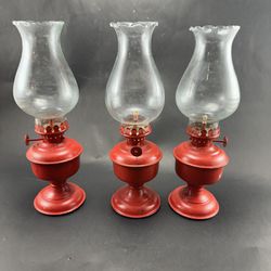 $12. EACH—Hosley Brass Lantern 9”H Painted Red